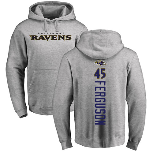 Men Baltimore Ravens Ash Jaylon Ferguson Backer NFL Football #45 Pullover Hoodie Sweatshirt->nfl t-shirts->Sports Accessory